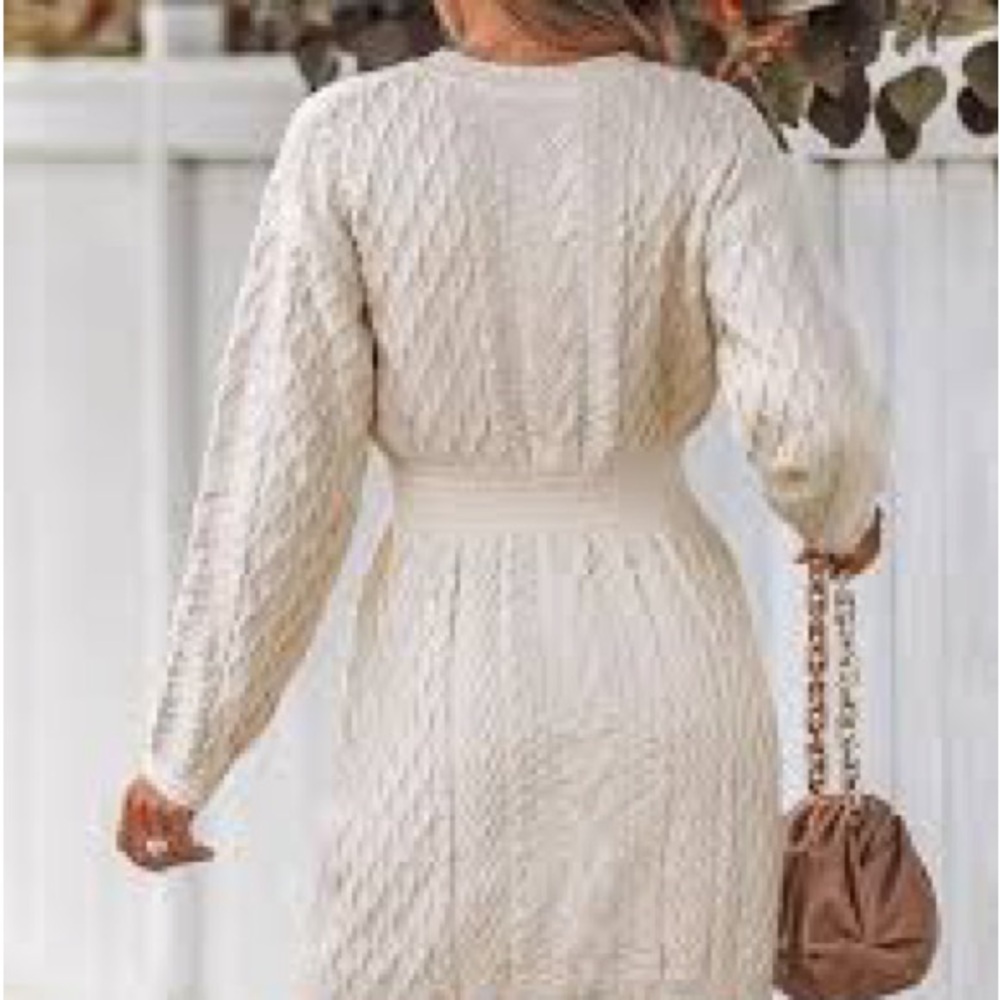 Cupshe Cream Long Sleeve Knit Dress